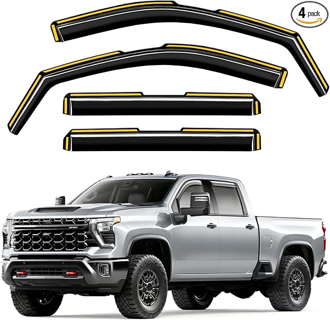 in-Channel Window Rain Guards Fit for Chevy Silverado & GMC Sierra 2500HD/3500HD 2020–2026 Crew Cab, Window Deflector, Extra Durable Vent Window Visors, Visors Vent Shades Car Accessories