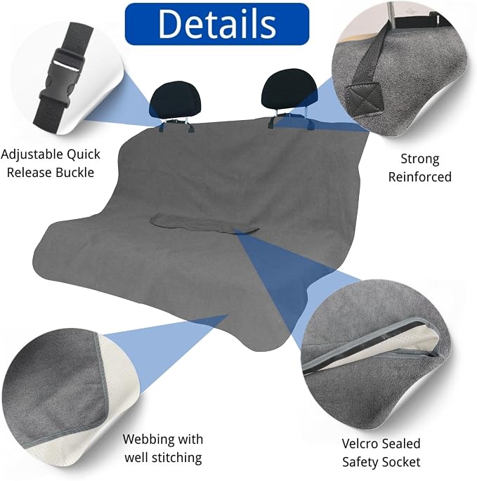 Waterproof Car Seat Cover for Front Seats, Protector for Cars SUVs Trucks, Sweat Towel Seat Covers Bucket for Gym,Workout,Beach,Hiking,Running(Grey,Rear Bench Seat Towel)