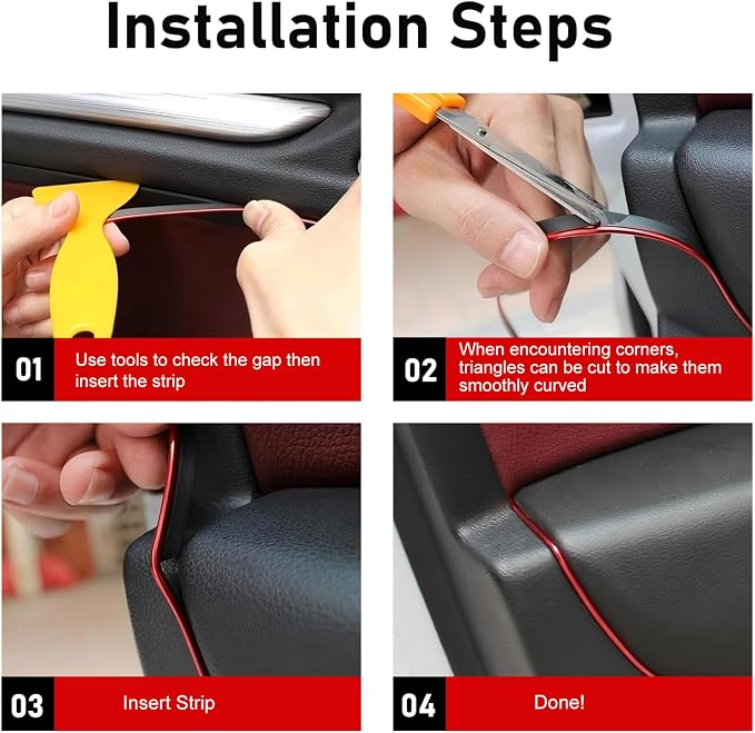 Car Interior Moulding Trim Strip, 33Ft/10M Car Flexible Electroplating Decoration Styling Door Dashboard, DIY Pinstriping Filler Insert Strip, with Installing Tool, Interior Accessory(Red)