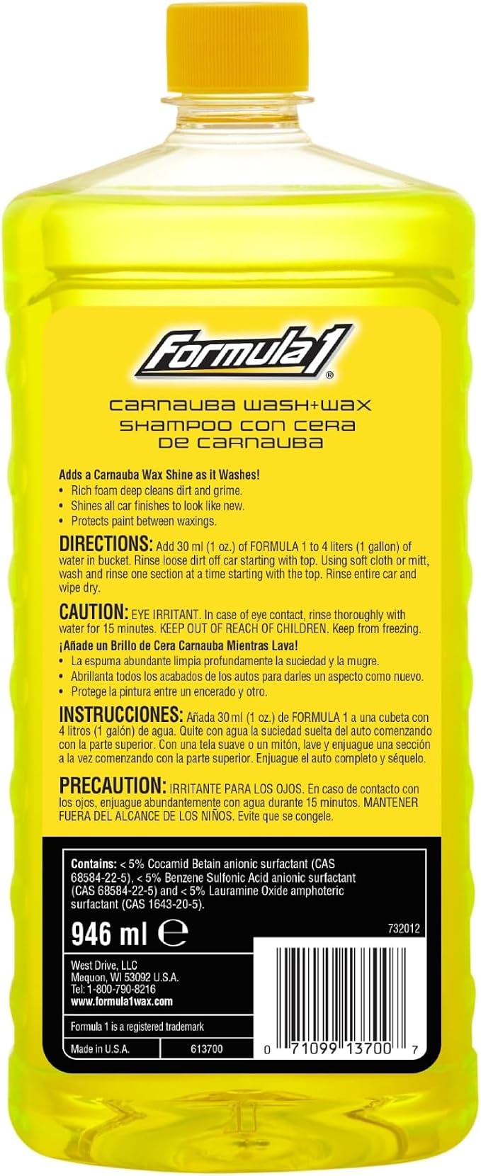Car Wash and Carnauba Wax, 2-in-1 Car Cleaning Soap for Auto Detailing, Removes Tough Dirt and Leaves a Brilliant Shine (32 ounces)
