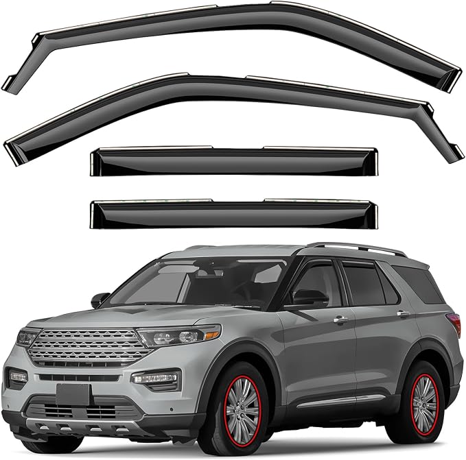 Window Deflectors Smoke Tinted In-Channel Side Window Vent Visor Deflectors Rain Guards Compatible with Explorer 2020-2026 - 4pcs. GW0711