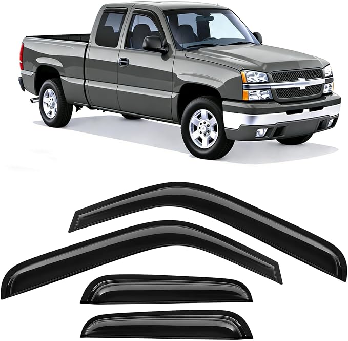 Rain Guards Fit for 1999-2006 Chevy Silverado/GMC Sierra 1500/2500/2500HD Extended Cab, Tape-On Extra Durable Side Window Sun Rain Guard 2006 Silverado/Sierra Visor Deflectors Black 4 PCS