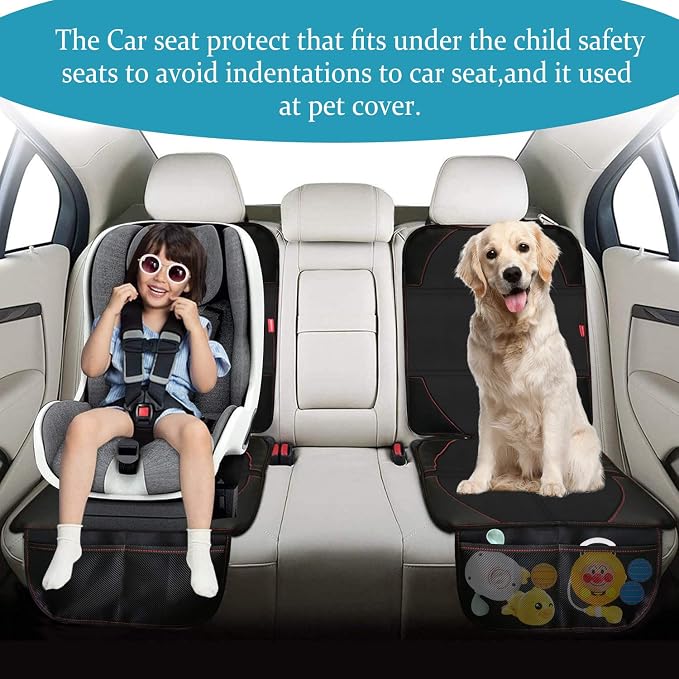 Car Seat Protector, 2 Pack Carseat Protector with Thick Padding, Baby/Pets for Child Car Seat-Mesh Pockets-Waterproof-Universal Size(Black)