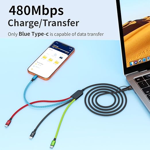 4 in 2 Multi Charging Cable, 2 Pack 5FT Dual Input Charging Cords | USB A & USB C Inputs with Dual USB C, IP & Micro Outputs, Travel Essentials, Phone Charger for Multiple Devices