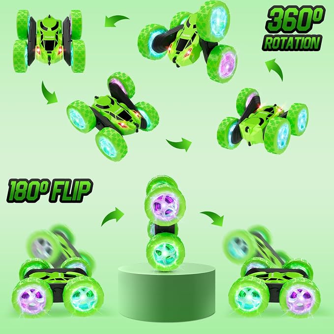 Remote Control Stunt Car for Kids, 360° Spinning Double-Sided RC Toy with LED Wheel Lights, 4WD Rechargeable Vehicle for Boys Ages 6–12, Educational STEM Toy & Valentines Gift