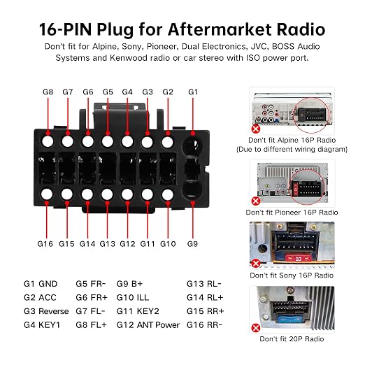 Car Stereo Wiring Harness for Nissan Altima, Rogue, Murano, Qashqai, Sentra 2007–2013, Plug & Play Cable for Android Head Unit with 16-Pin Power Socket, for Steering Wheel Control, FM/AM Radio