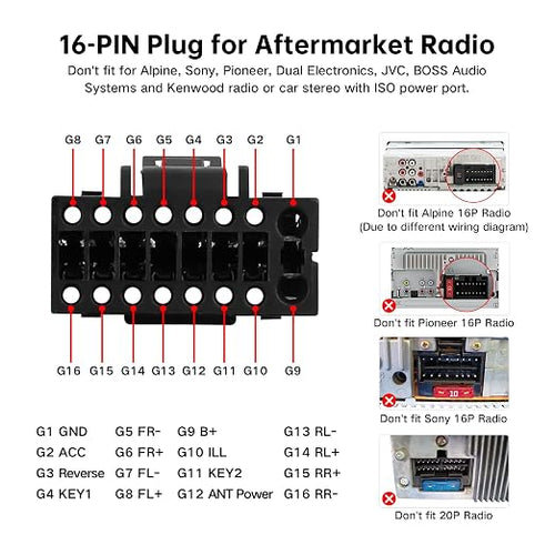 16 PIN Car Radio Wiring Harness for Nissan Rogue, Altima 13-18, Qashqai X-Trail Frontier Sentra 14-18, Stereo Wire Cable Fit Aftermarket Android Head Unit, Retain SWC, Backup Camera, Bose AMP