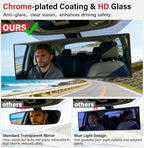 Rear View Mirror - Chrome Anti-Glare Panoramic Rearview Mirror 12 Inch Clip-On Convex Rearview Mirror, Reduces Blind Spots, HD Wide Angle,Shock Resistant for Cars, Trucks & SUVs (Light Chrome)