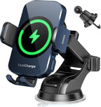 3-in-1 Wireless Car Charger Mount, 15W Fast Charging Auto-Clamping Phone Holder for iPhone 17 16 15 14, Samsung Galaxy S24 S23, Dashboard, Vent & Windshield Car Mount(Deep Blue)
