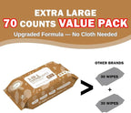 3in1 Leather Cleaner Wipes 70 Count, Extra Large 8" x 10" Size | Clean Condition Protect Wipes for Vinyl and Leather Apparel Furniture Auto Car Interior Shoes Boots Bags