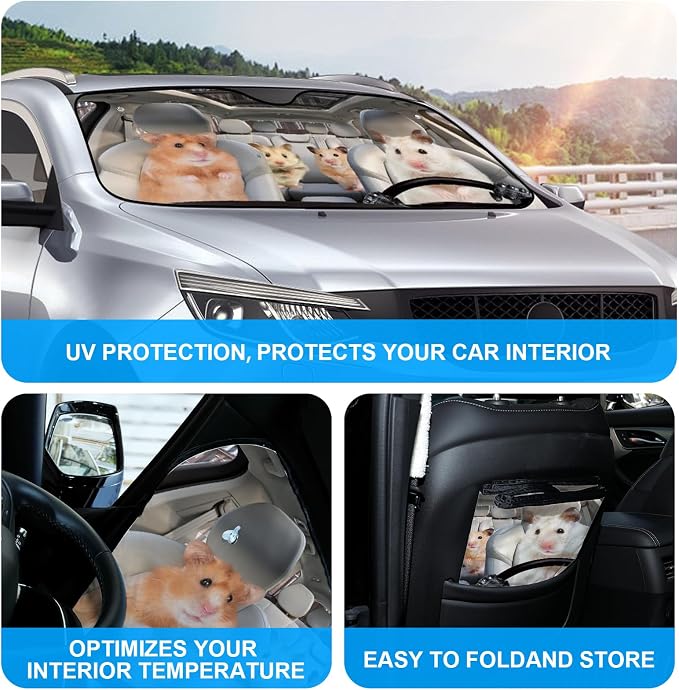 Cute Mouse Foldable Windshield Snow Cover, Reflective Accordion Car Windshield Snow Cover, Sun Visor for Car Windshield, Ultimate Heat & UV Protection, Suitable for Most Cars, 54" L x 27.6" W