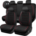 Mesh Leather Car Seat Covers Full Set,Breathable Mesh Faux Leather Seat Covers for Car, Universal Fit for SUV Truck Sedan Automotive, Airbag Compatible, Black and Red