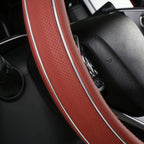 Claret Leather Steering Wheel Cover Fiber Strip Car Steering Wheel Cover Universal 15 inch for Women Girls