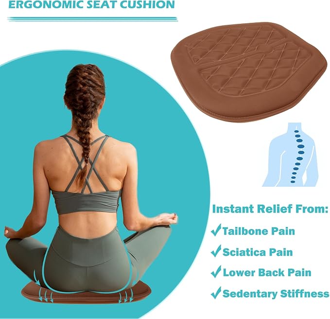 Car Seat Cushion, Comfort Memory Foam Driver Seat Cushion Improve Driving View, Sciatica and Lower Back Pain Relief, Thick Seat Cushions for Car Home Office Chair, Wheelchair - Brown
