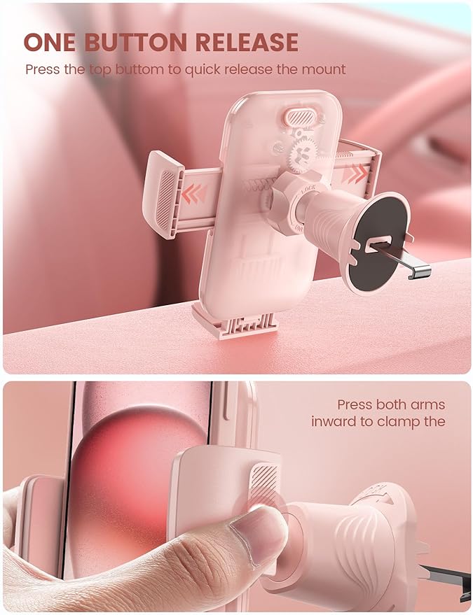 2026 Wider Clamp & Metal Hook Car Phone Holder Vent [Thick Cases Friendly] Phone Holders for Your Car Mount Automobile Hands Free Cradle Air Vent for iPhone 17 16 15 14 13 Pro Max Pink