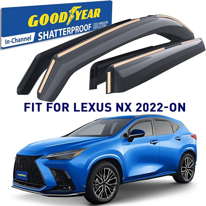 Goodyear Shatterproof Window Deflectors for Lexus NX 2022-2026, Tape-on Rain Guards, Window Visors, Vent Deflector Visor, Car Accessories, 4 pcs. - GY008093