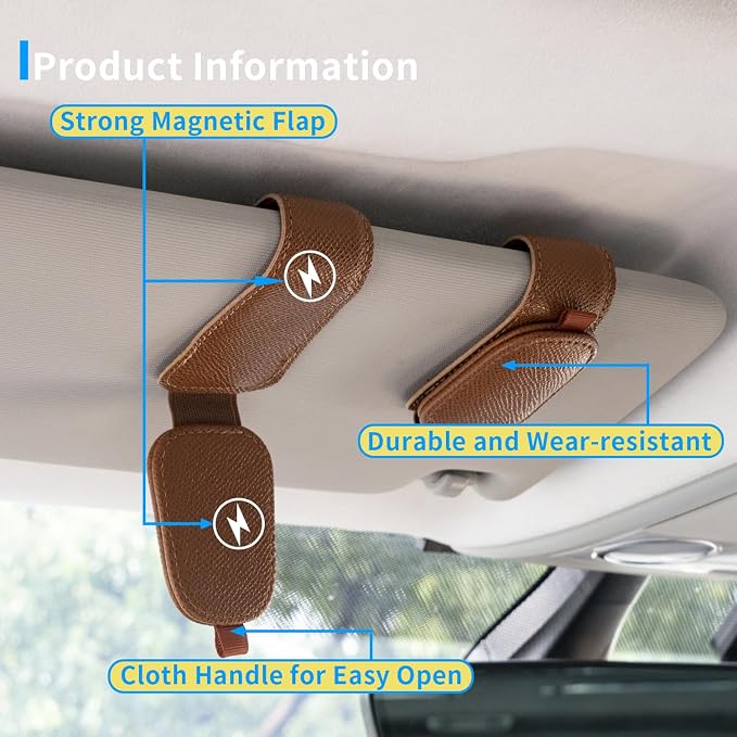 2 Packs Magnetic Sunglass Holder for Car Visor (Brown) | Magnetic Interior Car Accessories