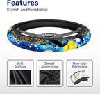 Blue Starry Gothic Steering Wheel Cover, Polyester Non-Slip Car Wheel Grip, Universal 15 Inch Auto Accessory