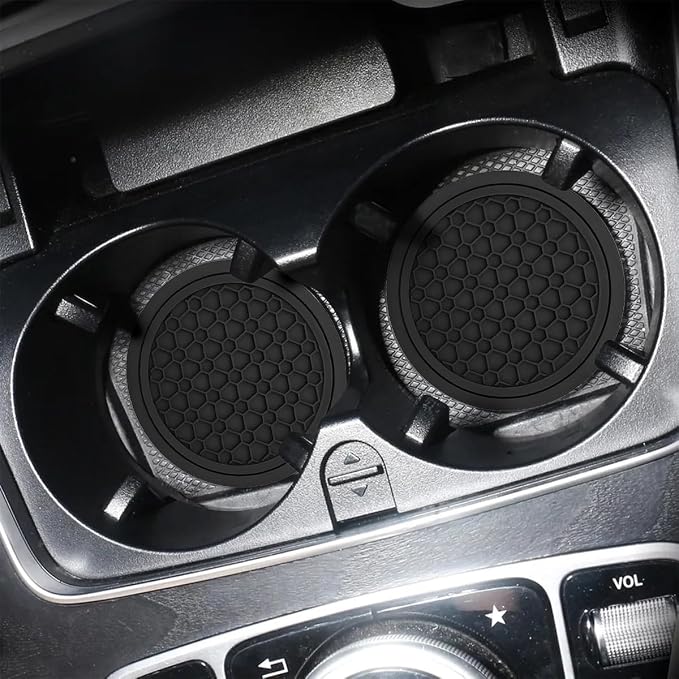 Mandark 4PCS Car Cup Holder Coasters, 2.75 Inch Non-Slip Insert Water Bottle Holder Pads, Dustproof Automotive Interior Accessories Mat, Universal for Vehicles, Trucks, RVs and More（Black/Black）