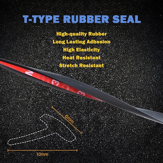 5M/16.5Ft Universal Self Adhesive Auto Rubber Weather Draft Seal Strip, Car Windshield Edge Moulding Sealing Strip Soundproof T-Type Rubber Edge Protector Trim, Black, 6 * 10mm