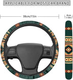 Car Steering Wheel Cover for Women Men, 15 Inch Soft Neoprene Stretch Anti-Slip Washable Car Accessories Universal Fit for Sedans SUV, Southwest Aztec Brown Green