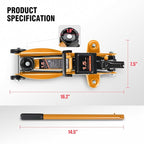 DNA Motoring Low Profile Hydraulic Trolley Service/Floor Jack, 1.5 Ton (3000 lbs) Capacity, Lifting Range 5.3"-12", Orange, TOOLS-00326-OG