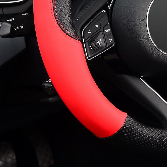 Steering Wheel Cover, Universal Fit 15 Inch Microfiber Leather Car Wheel Protector, Anti-Slip, Red