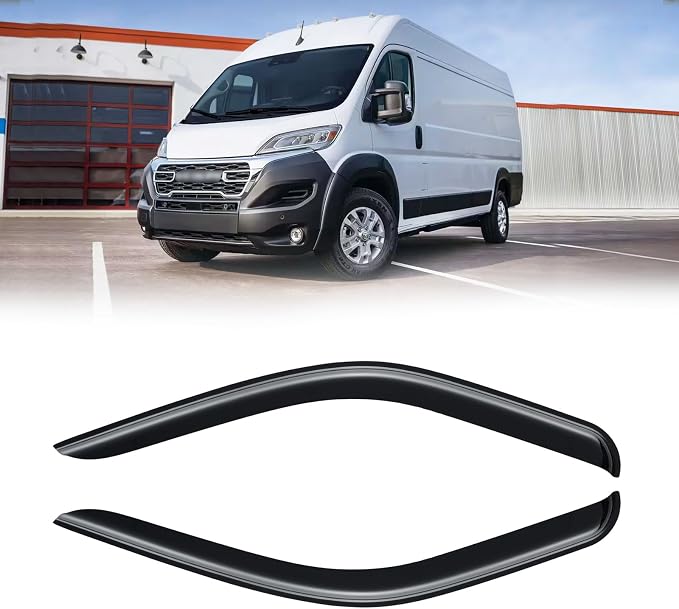 Rain Guards for Ram ProMaster 2014-2025, Out-Channel Window Visor Shields Vent Deflector Shade Wind Dark Smoke 2015 2016 2017 2018 2019 2020 2021 2022 2023 2024, Tape-On Outside-Mount, 4PCS