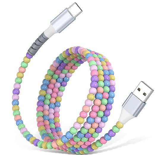 USB A to USB C Cable 3FT,Beaded Phone Charger Cord for iPhone 17 16 Pro Max 17e 15 Car play,Type C Cute Car Charger Charging Cord for iPad 10 11th A16/Samsung S26 S25 S24 S23/Pixel/Android Girls Women