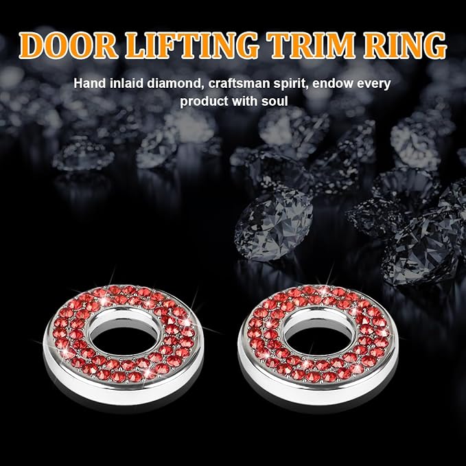 4 Pcs Bling Car Inner Door Lock Covers, Crystal Pull Rod Bolt Stickers, Sparkly Rhinestones Auto Door Bolt Decorations, Vehicle Lock Pin Cap Decors for C Class C200L GLC260 C260L (Red)