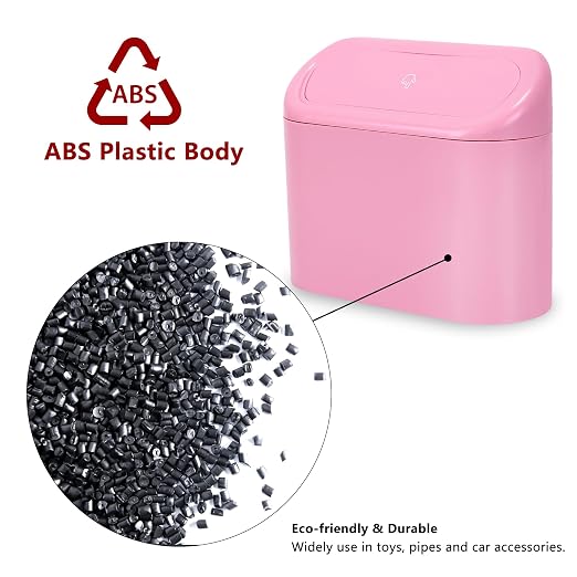 2 Pack Mini Car Trash Can with Lid, Small Car Garbage Can, Cute Leakproof ABS Trash Bin, Auto Accessories for Interior, Garbage Bin for Home, Office with 120pcs Trash Bags Pink