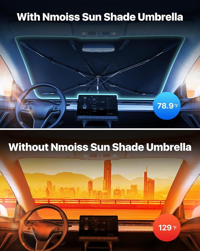 Windshield Sun Shade Umbrella [Vinyl Coating Heat Shield] Keep Cool | Protect Car from Sun Rays & Heat Damage and Protect Interior, Spring Structure Edge Small (53" L x 29" W)