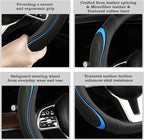 Leather Splicing Black Blue Car Steering Wheel Cover,14.5-15 Inch Universal Microfiber Leather Covers Breathable Anti-Slip Odorless Steering Wheels Accessories for Men Women