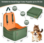 Dog Car Seat for Small/Medium Dogs Up to 35 lbs – Patented Safety System, 5" Memory Foam Pet Car Seat, Fully Detachable and Washable Cover, Front/Back Seat Travel Booster (Green & Orange)