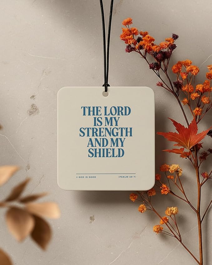 Retro Blue Christian Square Car Air Freshener 4 Pcs Coconut Scented, Inspirational Religious Car Accessories Mirror Decor, Christian Hanging Air Freshener for Cars Closet Drawer Books