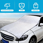 Car Front Windshield Snow Cover for Ice and Snow, Windshield Engine Hood Rear-View Mirror Protection Heat Insulation Half Cover, Essential Winter Car Accessories, Universal for Most Cars (Silver)