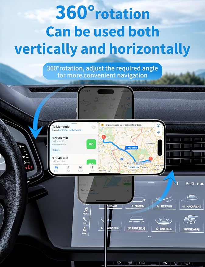 MagSafe Car Mount Charger, 3 in 1 [LED RGB HandsFree] Wireless Car Charger, Magnetic Phone Holders for Your Car- Fast Charging Car MagSafe Charger for iPhone 17/16/15/14/13/12 Series, for Men Women