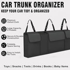 Car Trunk Organizer – Backseat Hanging Large Storage Bag with Adjustable Straps, Waterproof Collapsible Cargo Organizer with 4 Pockets, Space-Saving Trunk Storage for SUV Truck MPV (Black)
