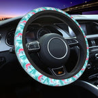 Flamingo Gifts for Women Steering Wheel Cover for Women Men with 2 Pcs Car Coasters, Universal 14.5-15 Inch Rainbow Steering Wheel Covers Non-Slip Car Accessories for Girls