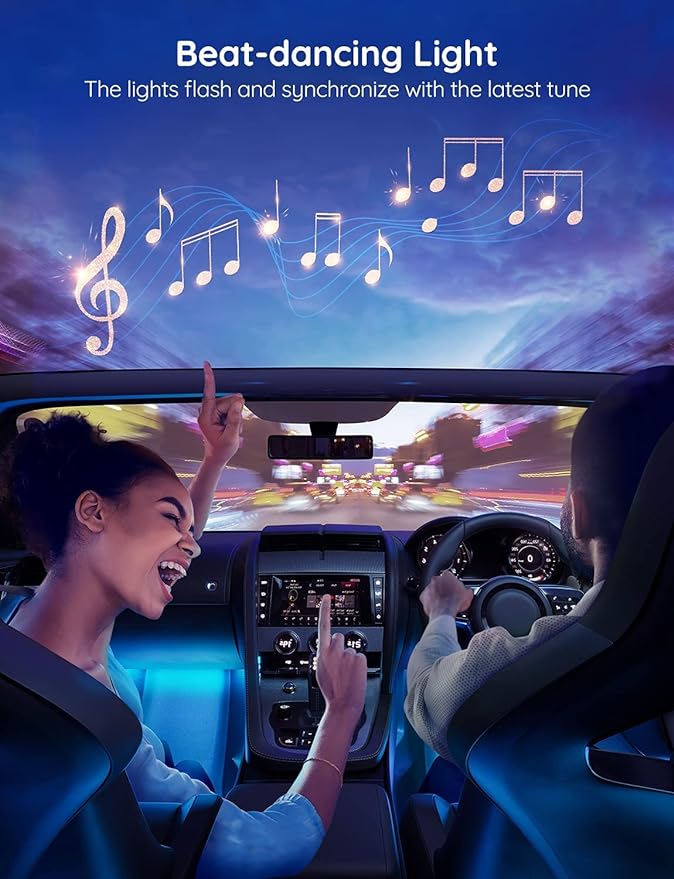 Car LED Lights, RGB Smart Car Interior Lights, App Control | DIY Mode and Music Mode, 2 Lines Design LED Lights for Cars with Car Charger, 12V