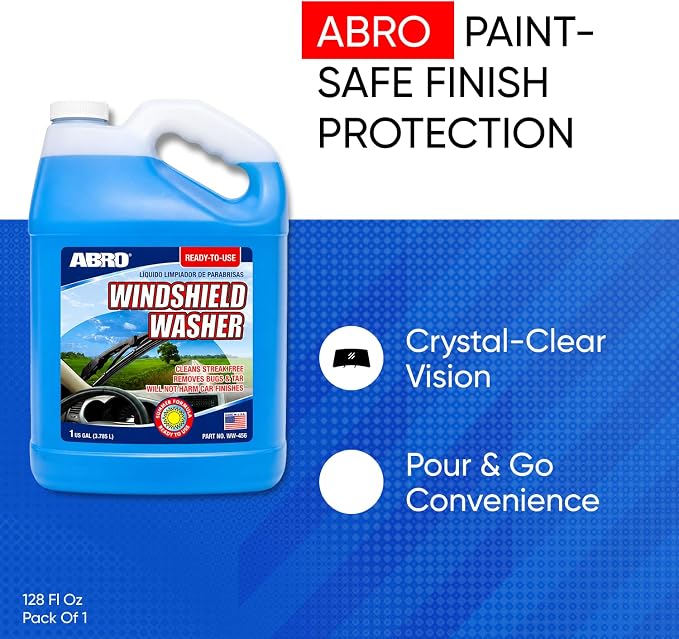 Windshield Washer Fluid Ready to Use Formula - 1 Gallon, Pre-Mixed, Streak-Free Cleanliness, 2-In-1 Removes Bugs & Tar