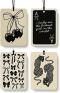 Black Coquette Girly Car Air Freshener 4 Pcs, Dark Retro Bow Cherry Ace Card Cheetah Hanging Air Freshener for Cars Closet Drawer Books, Preppy Girly Car Accessories Mirror Decor for Women