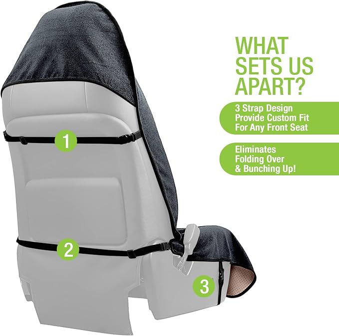 Towel Seat Cover, Waterproof Car Seat Protectors for Gym, Workout & Active Lifestyle, Universal Fit for Car SUV Truck Van, Non-Slip 3 Strap Design, Machine Washable, 1 Pack Black