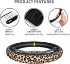 Leopard Cheetah Print Steering Wheel Cover 15 Inch + 2pc car Coasters | Universal Anti-Slip Breathable Animal Print Matching Set for Men Women