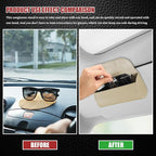 Sunglasses Holder for Car Sun Visor, Leather Auto Eyeglasses Storage Case with Hidden Magnetic Closure, Universal Protective Glasses Organizer Box, Visor Accessories for Woman Man (Beige)