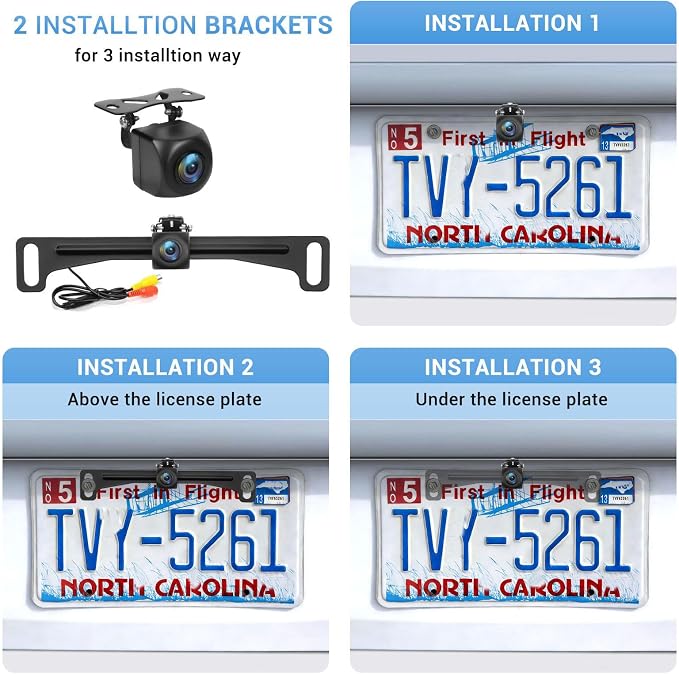 AHD 1080P License Plate Backup Camera, 170 Degree Wide Angle Clear Night Vision Metal Housing Guide Line On/Off Waterproof Reverse Rear View Camera for Car Truck