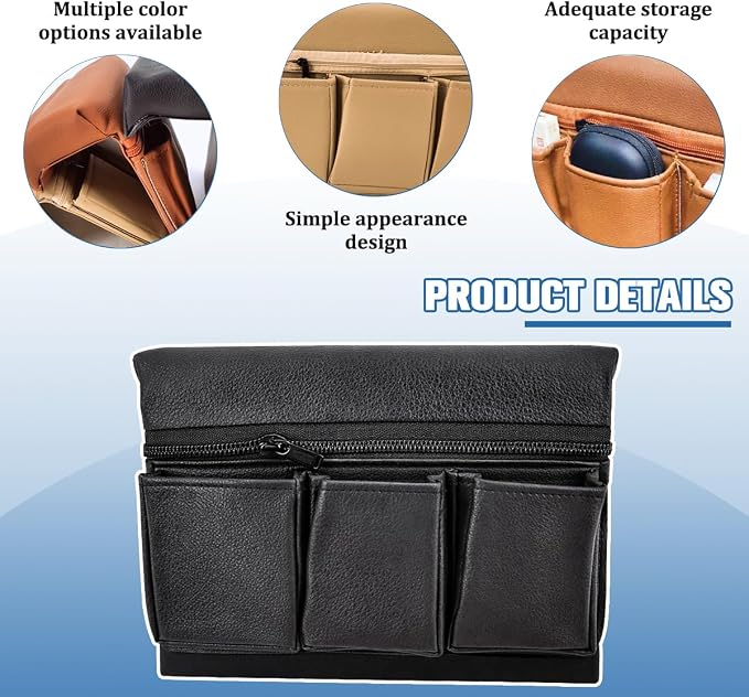 Car Window Side Storage Box, Multifunctional Leather Vehicle Side Door Armrest Pad Organizer with Pockets, Auto Window Arm Elbow Rest Storage Bag, Universal for SUV Van Truck (Black)