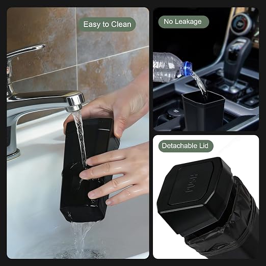 Car Trash Can with Lid - Mini Car Garbage Can Bin for Cup Holder - Black Small Leakproof Vehicle Trash Bin for Back Seat, Cute Automotive Accessories Organizers and Storage for Door SUV Truck