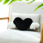2 Pcs Plush Heart Shaped Pillow with Angel Wings Car Headrest Soft Comfortable Seat Pillow for Driving Travelling Room Office Car Decor, 19.7 x 8.3 Inch(Black)