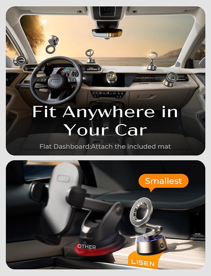 Suction Phone Mount【2026 Auto Vacuum 3.0】, 360 Adjustable Magnetic Phone Holder for Car Dashboard Universal Magsafe Accessories Gifts for Men Women for iPhone 17 Pro Max Air 16 15 14 13 12